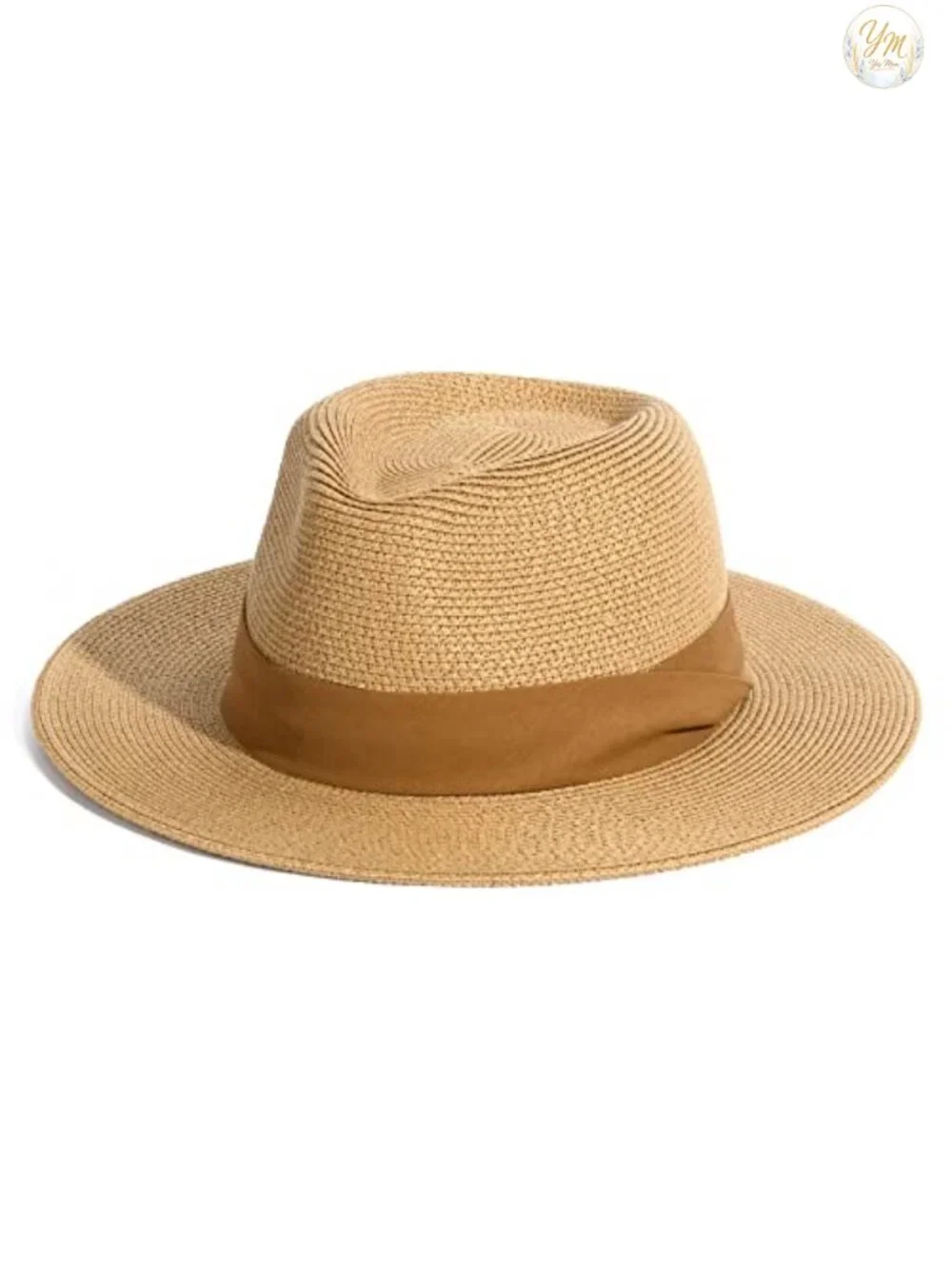 Wide Brim Straw Fedora Sun Hat for Summer Beach Travel with Chin Strap
